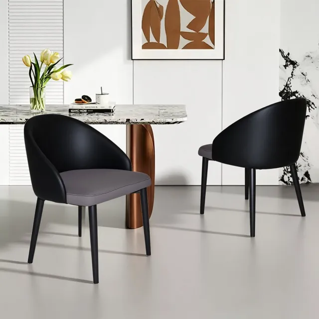 Clruro Eetkamerstoelen - 2 Stuks - Ergonomisch met Mesh Zitting - Kunstleer en Metaal - Zwart/Grijs