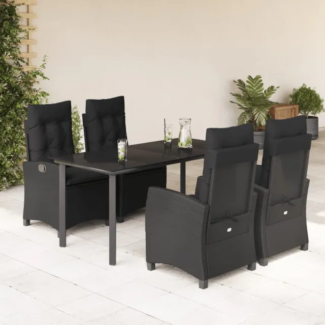 vidaXL 5-delige Tuinset met kussens poly rattan zwart, foto 2
