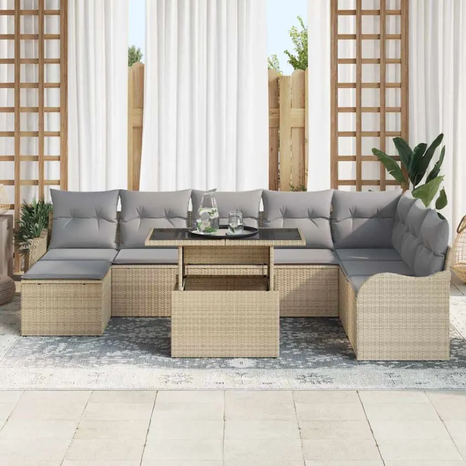 vidaXL Tuin Sofa Set 9 st Beige Poly riet, foto 2