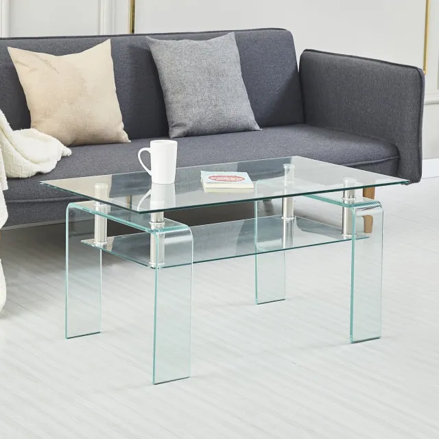 COVREO Salontafel 100 x 55 x 45 cm, transparant, glas en metaal, dubbel blad Clear