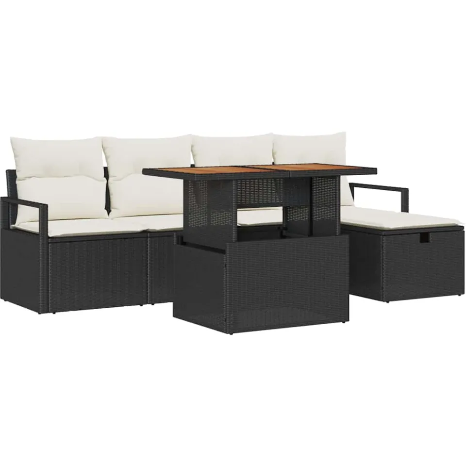 vidaXL Tuinbankenset 6 st Zwart poly rattan