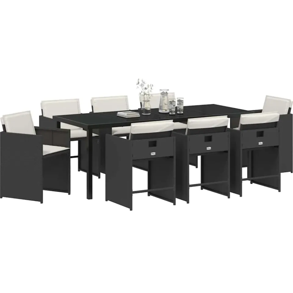 vidaXL Tuin eettafelset 9 st Zwart poly rattan
