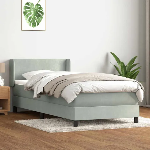 vidaXL Boxspring met matras fluweel lichtgrijs 80x220 cm grijs
