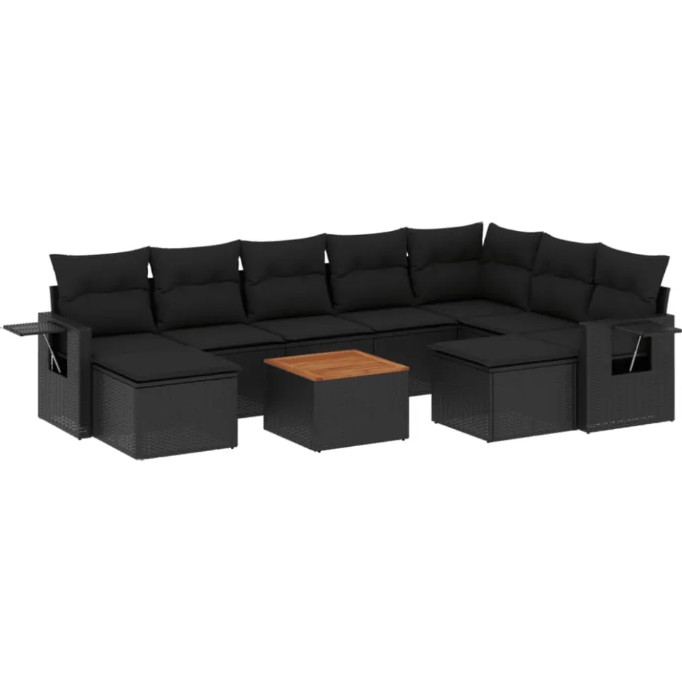 vidaXL 10-delige Loungeset met kussens poly rattan zwart, foto 3