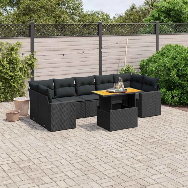 vidaXL 8-delige Loungeset met kussens poly rattan zwart, foto 2