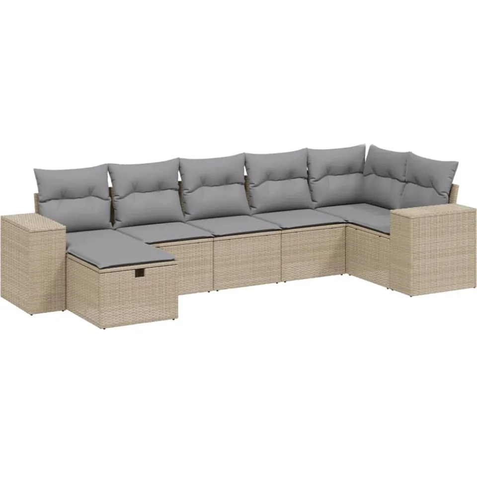 vidaXL 7-delige Loungeset met kussens poly rattan gemengd beige, foto 3