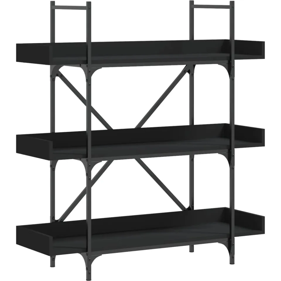 vidaXL Boekenkast 3-laags 100x33x108,5 cm bewerkt hout zwart, foto 3