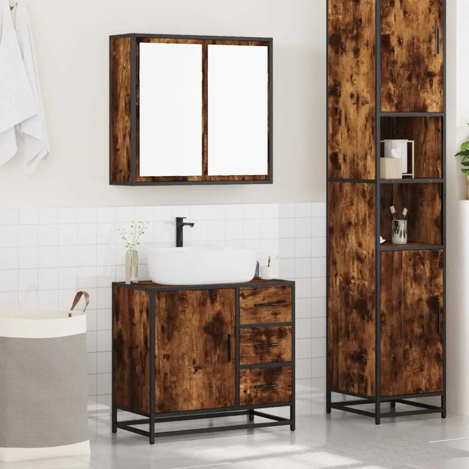 vidaXL 2-delige Badkamermeubelset bewerkt hout gerookt eikenkleurig, foto 2