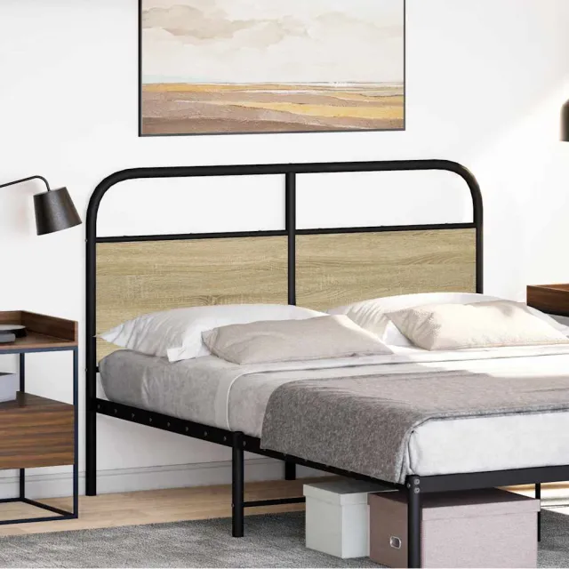 vidaXL Vervangend hoofdbord 120 cm staal en sonoma eikenkleurig Bruin