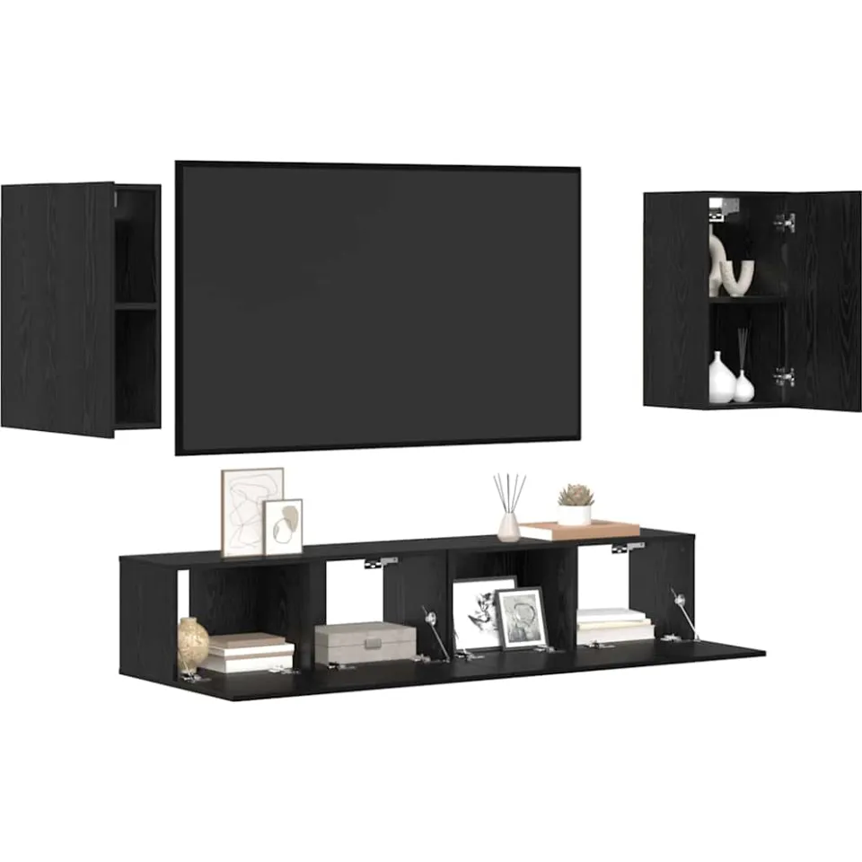 vidaXL Tv-meubelset 4 st 80 x 30 x 30 cm Zwart Eiken, foto 3
