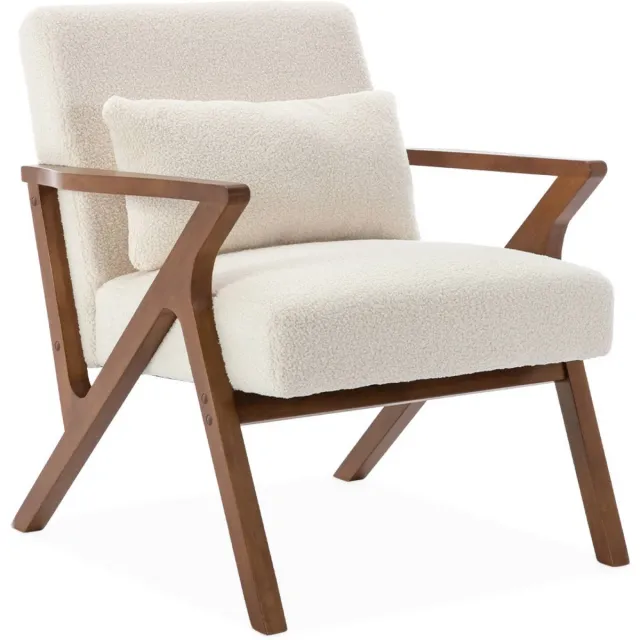 sweeek Scandinavische fauteuil van walnootkleurig hout en bouclé - antoine Crème