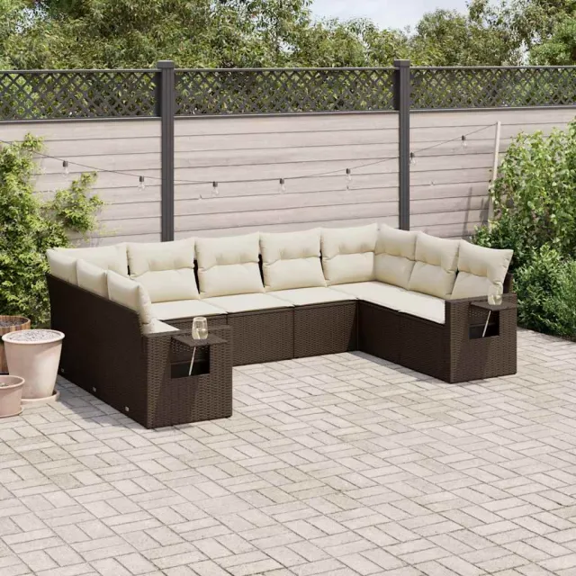 vidaXL 9-delige Loungeset met kussens poly rattan bruin, foto 2