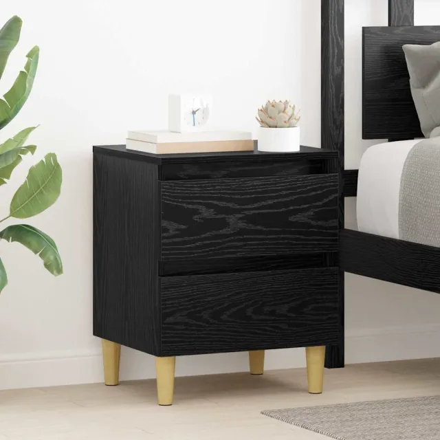 vidaXL Bedkast Zwart Eiken 40 x 35 x 50 cm Bewerkt hout, foto 2