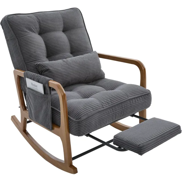MUVANO Schommelstoel - Relaxstoel - Leesstoel - Met Voetensteun - Verstelbare Rugleuning - Lendenkussen - Babykamer - 70x80x92cm - 1 Stuk - Grijs