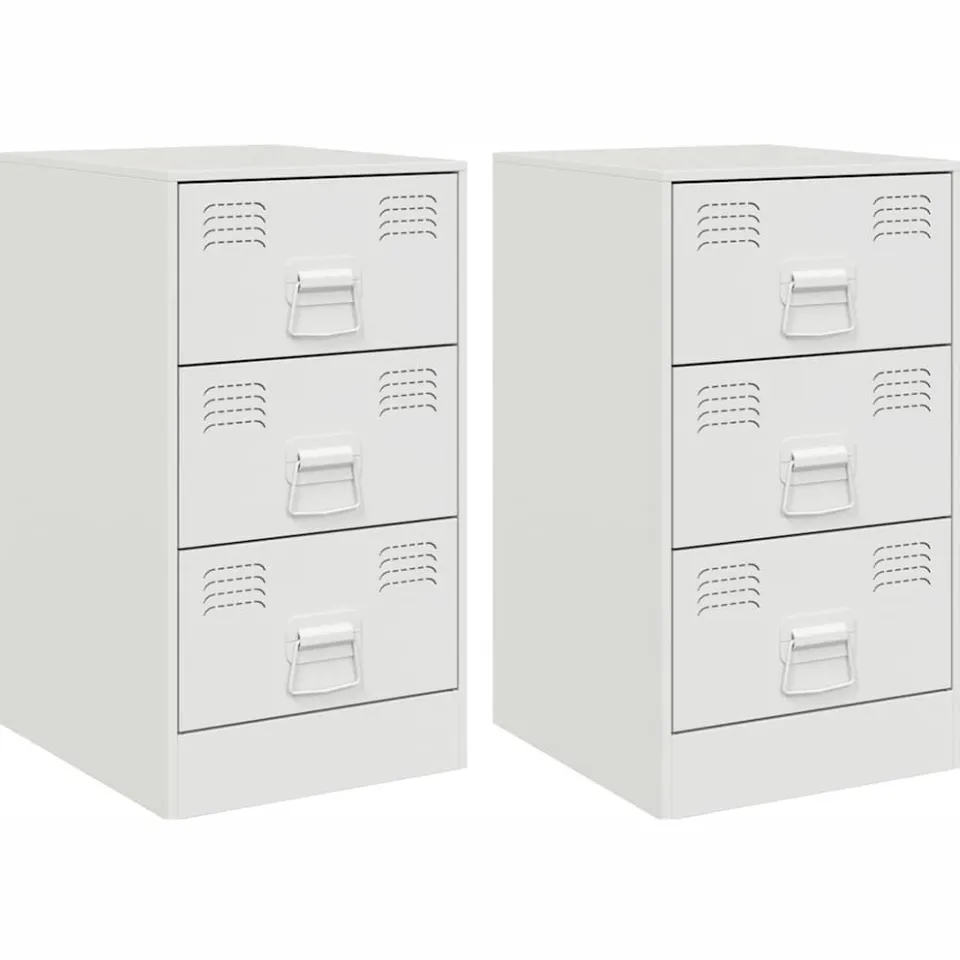 vidaXL Nachtkastjes 2 st 34,5x39x62 cm staal wit, foto 3