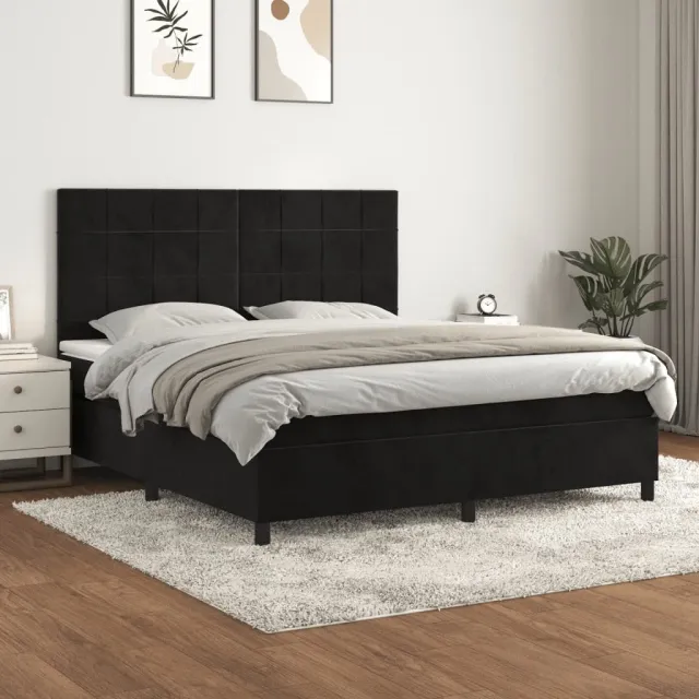 vidaXL Boxspring met matras fluweel zwart 160x200 cm