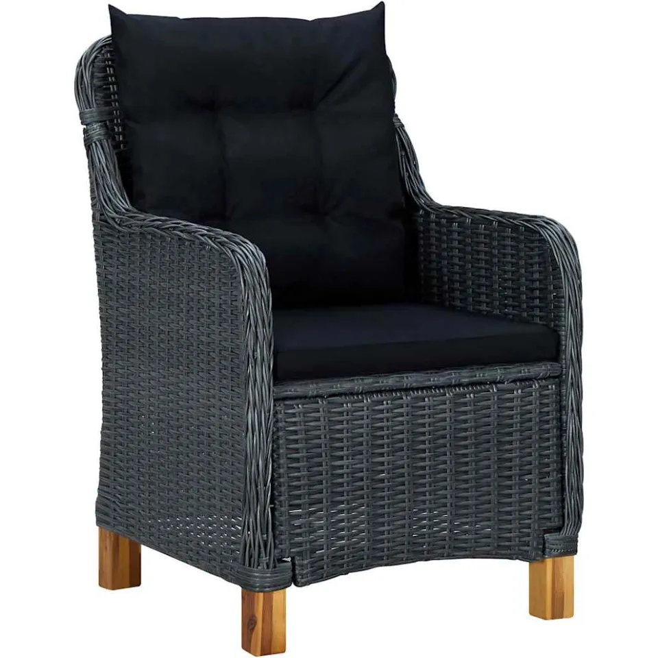 vidaXL 7-delige Tuinset met kussens poly rattan donkergrijs grijs, foto 3