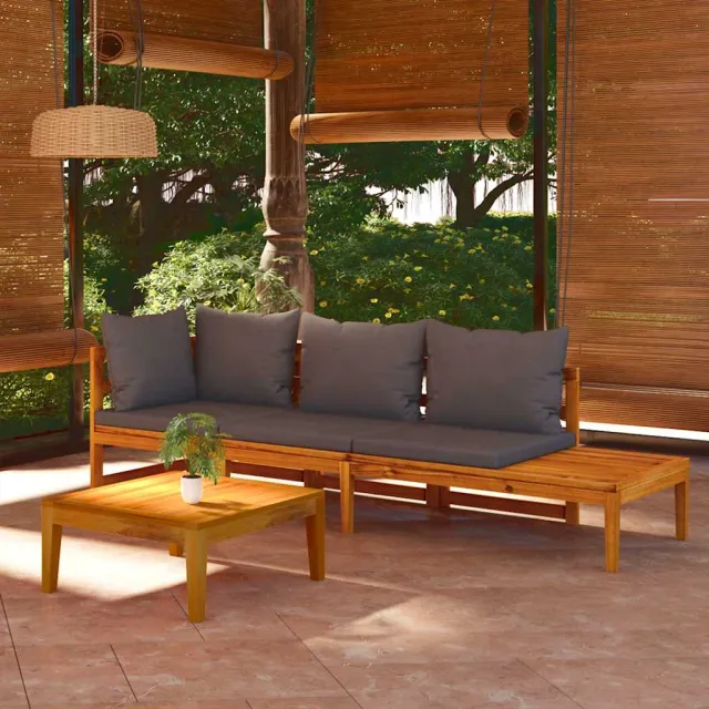 vidaXL 3-delige Loungeset met donkergrijze kussens acaciahout grijs, foto 2