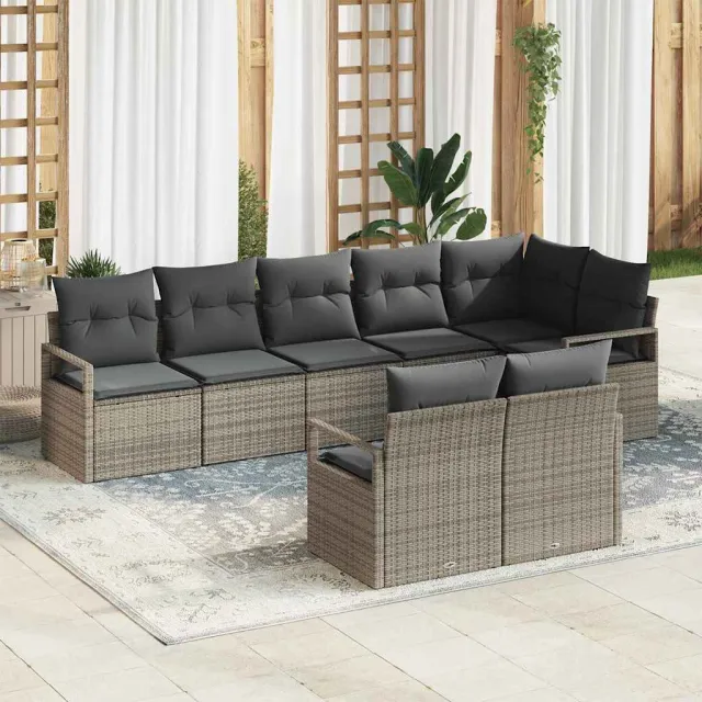 vidaXL Tuinbankenset 8 st Grijs poly rattan, foto 2