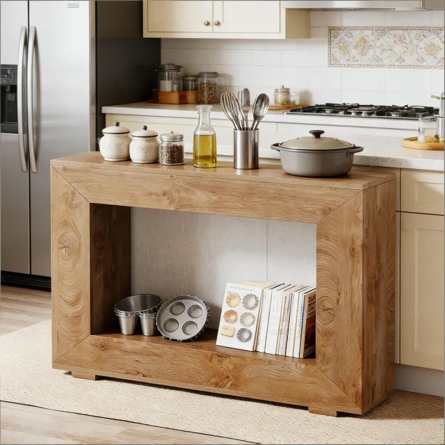 Wishdor Sidetable met opbergruimte - Landelijke console tafel voor hal en woonkamer - Houtlook in bruin - Rechthoekig - 120 x 30 x 83,5 cm Brown
