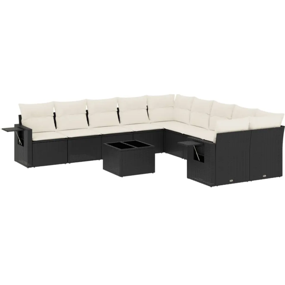 vidaXL 11-delige Loungeset met kussens poly rattan zwart, foto 3