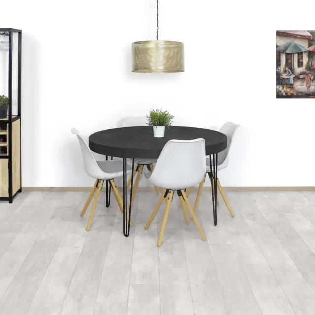 Betonlook eettafel rond Saxis met subtiele poten