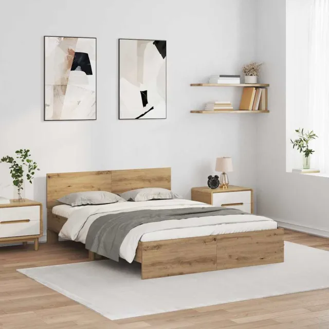 vidaXL Bedframe met hoofdeinde Artisan Eiken 120 x 200 cm Bewerkt hout Bruin