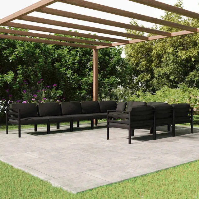 vidaXL 10-delige Loungeset met kussens aluminium antracietkleurig, foto 2