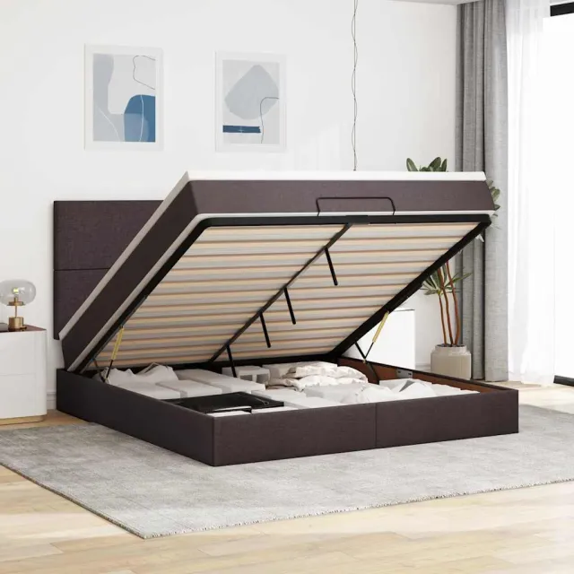 vidaXL Ottoman bed met matras 180x200cm stof donkerbruin bruin