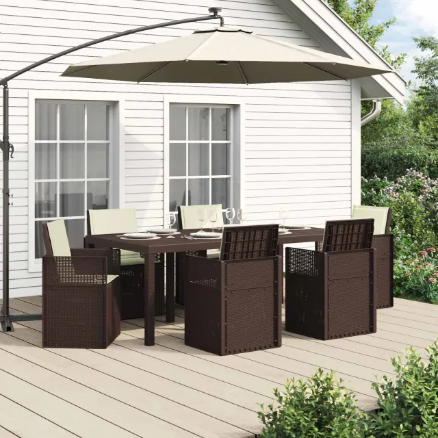 vidaXL Tuin eettafelset 7 st Bruin en crèmekleurig PP, foto 2