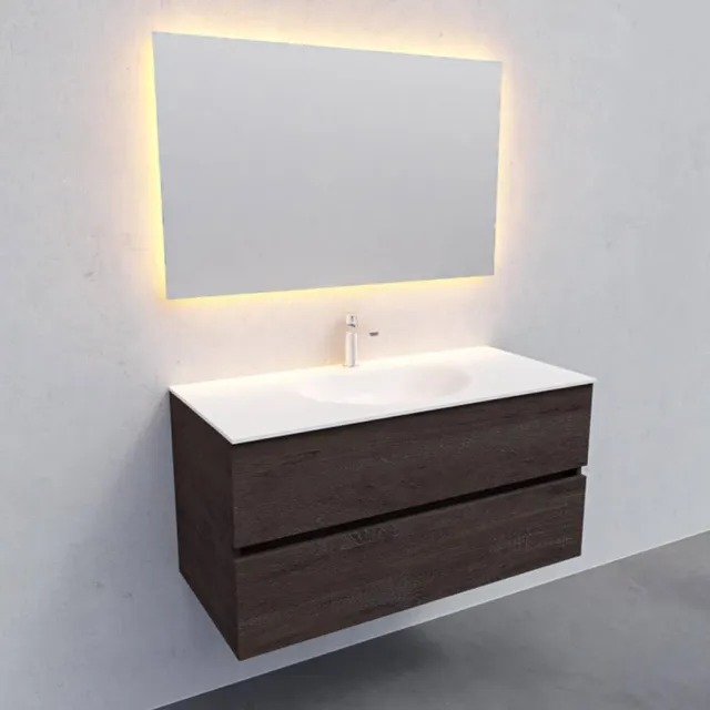 Boss & Wessing Badkamermeubel Solid Surface AQS Stockholm 100x46 cm Midden Wood Dark Brown Boss & Wessing Houtlook