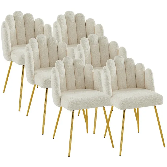 Vente-unique Set van 6 stoelen van boucléstof en goudkleurig metaal - Crèmewit - ALTINAM