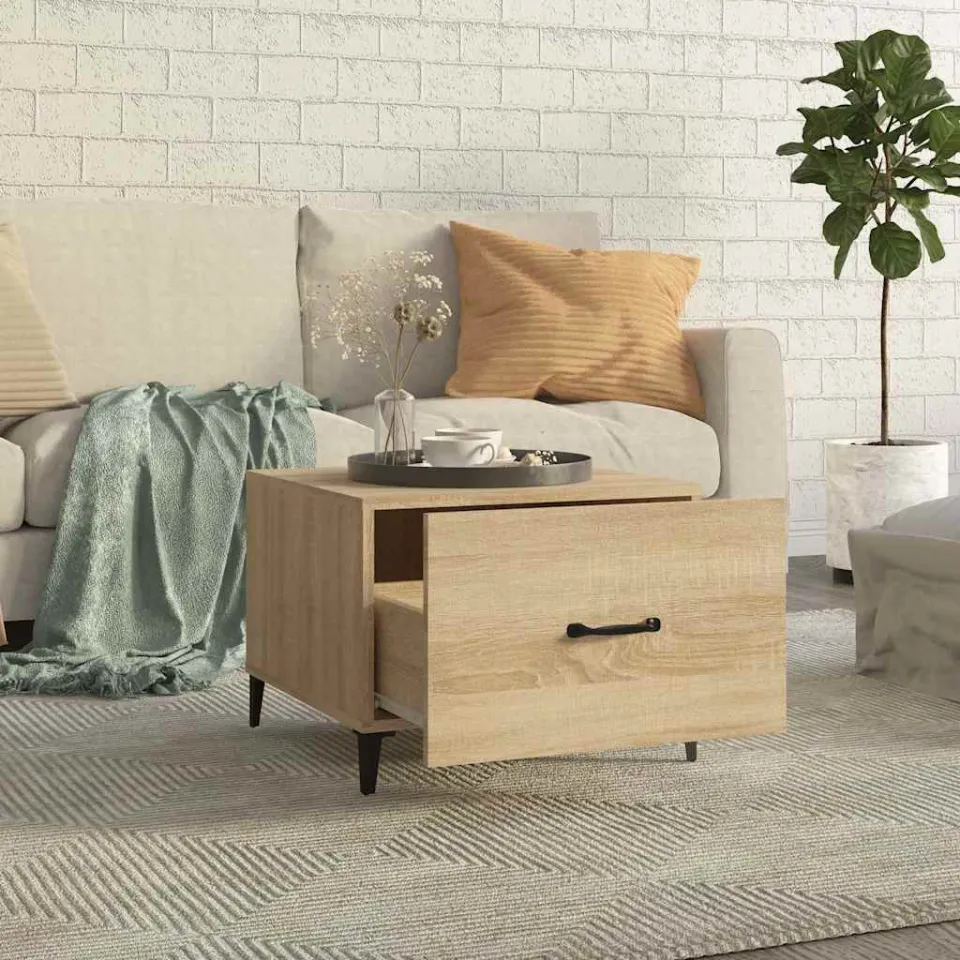 vidaXL Salontafel 2 st met metalen poten 50x50x40 cm sonoma eikenkleur Bruin