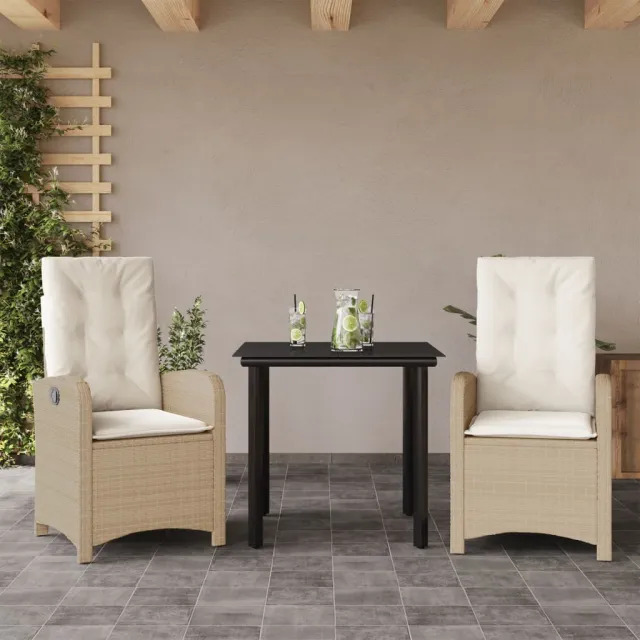 vidaXL 3-delige Tuinset met kussens poly rattan beige, foto 2