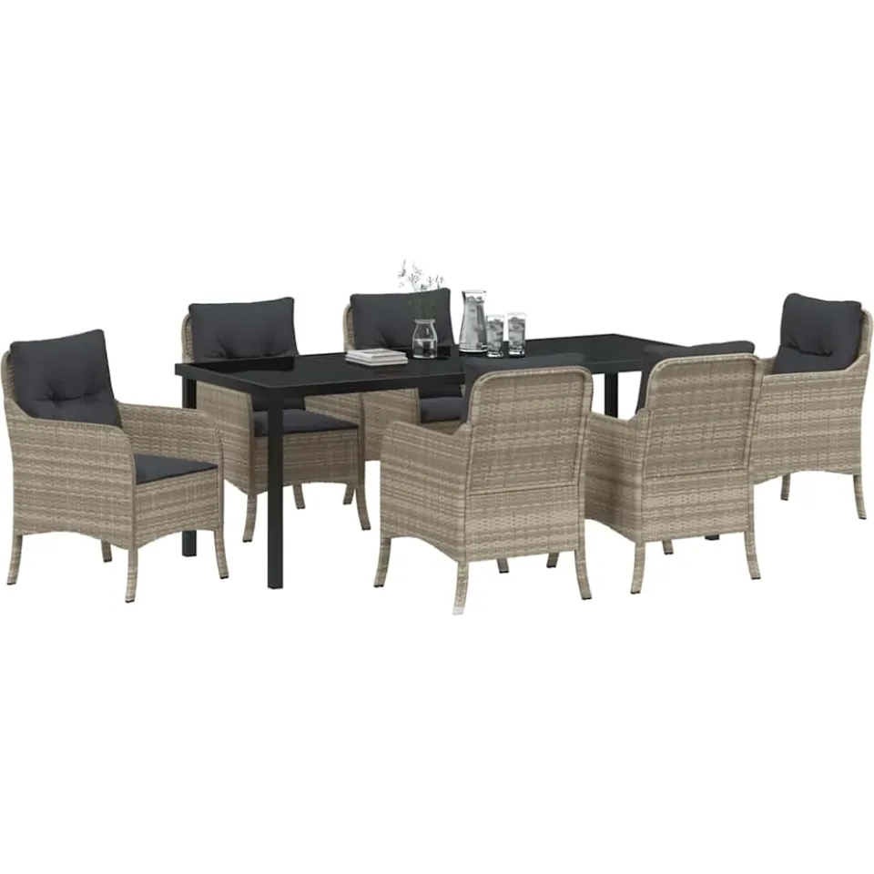 vidaXL Tuin eettafelset 7 st Lichtgrijs poly rattan, foto 2