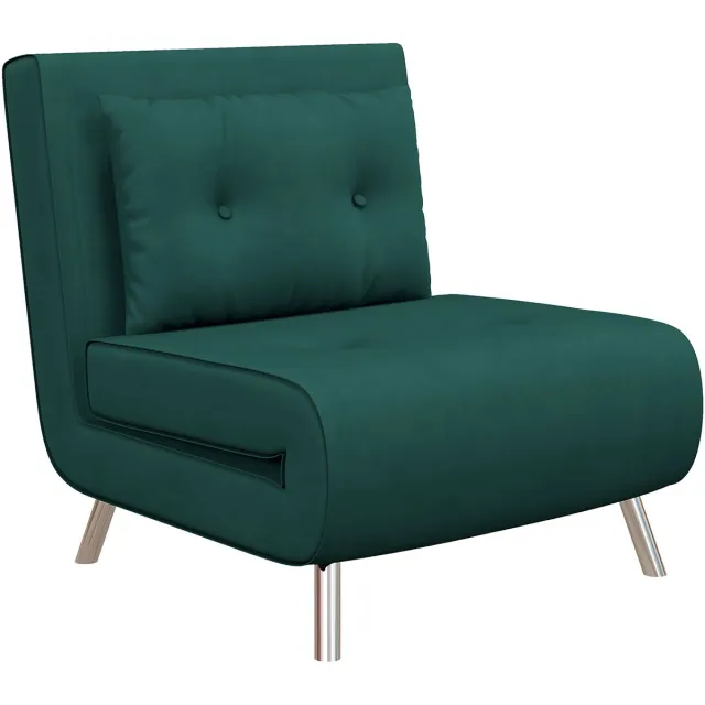 Homona Slaapfauteuil - 3-in-1 - Met in 3 standen verstelbare rugleuning en kussen - Met stalen poten - 77 x 88 x 83 cm - Donkergroen