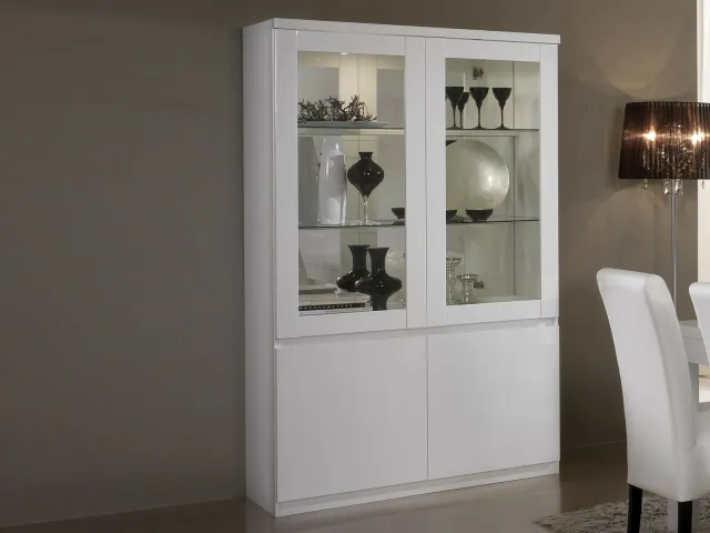 Mobistoxx Vitrinekast ROMEO 4 deuren hoogglans wit met verlichting