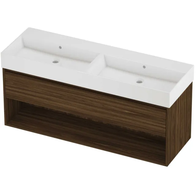 Proline Zara Badmeubelset Porselein Loft 140x46x65 cm Glans Wit Cabana Oak Eiken