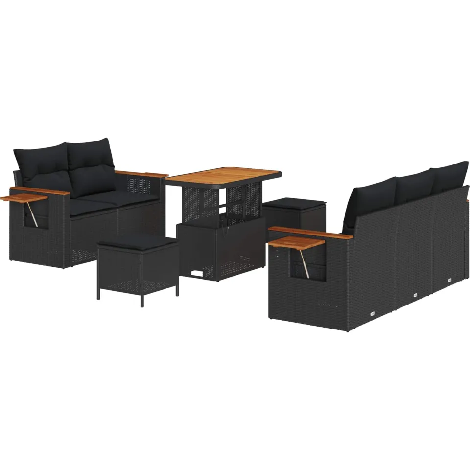 vidaXL Tuinbankenset 8 st Zwart poly rattan
