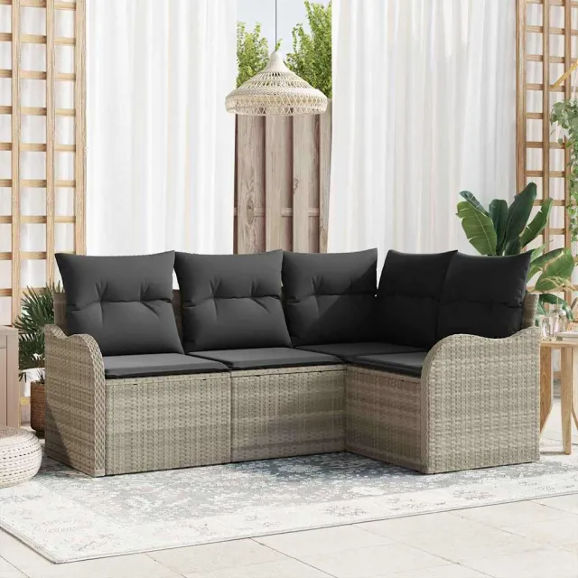 vidaXL Tuin Sofa Set 4 st Lichtgrijs poly rattan, foto 2
