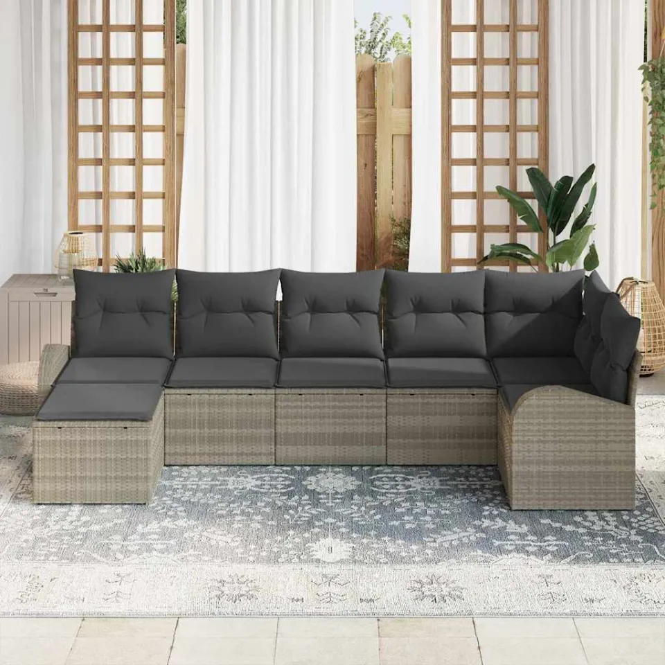 vidaXL Tuin Sofa Set 7 st Lichtgrijs [Synthetisch]: Poly Rattan, foto 3