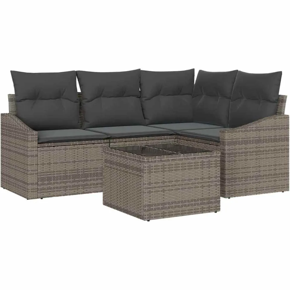 vidaXL Tuinbankenset 5 st Lichtgrijs poly rattan