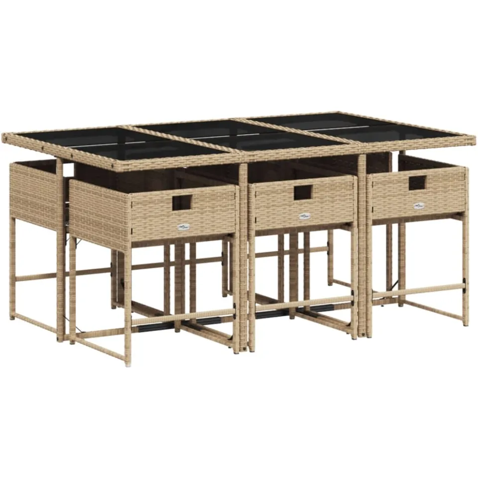 vidaXL Garden Dining Set 6 st 6-zits Gemengd beige, foto 3