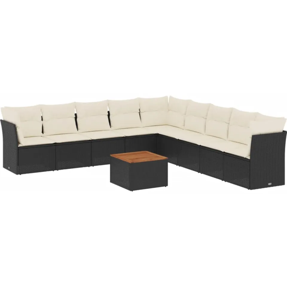 vidaXL 10-delige Loungeset met kussens poly rattan zwart