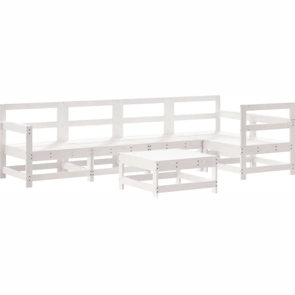 vidaXL 6-delige Loungeset met kussens massief hout wit