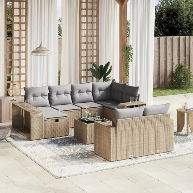 vidaXL 11-delige Tuinset met kussens poly rattan beige, foto 2