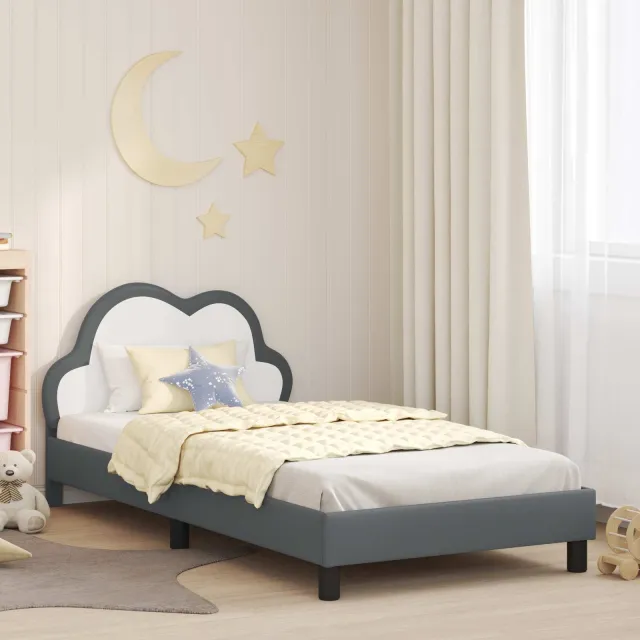 vidaXL Bedframe voor kinderen met hoofdbord Lichtgrijs 90 x 200 cm PU