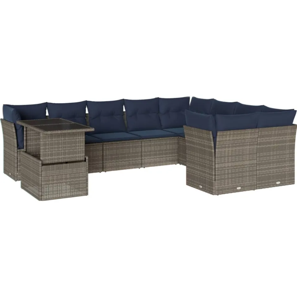 vidaXL 10-delige tuinbankset met kussens, grijs polyrotan, foto 3
