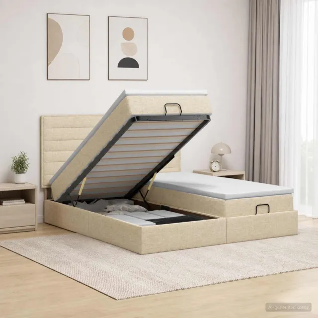 vidaXL Ottoman bed met matras met hoofdeinde 2 st Crèmekleurig Stof