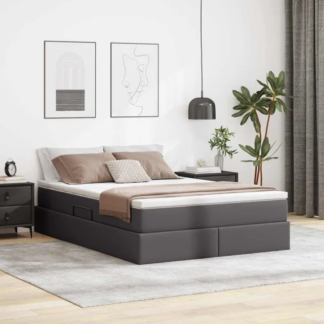 vidaXL Opslag bed met matras met matras Grijs 140 x 190 cm Nep Leer